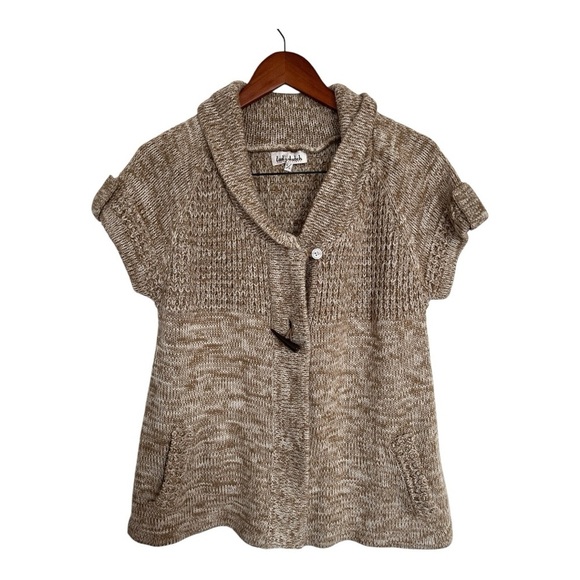 Lady Dutch Tan Knit Short Sleeve Cardigan with Pockets Size Large - Picture 1 of 6